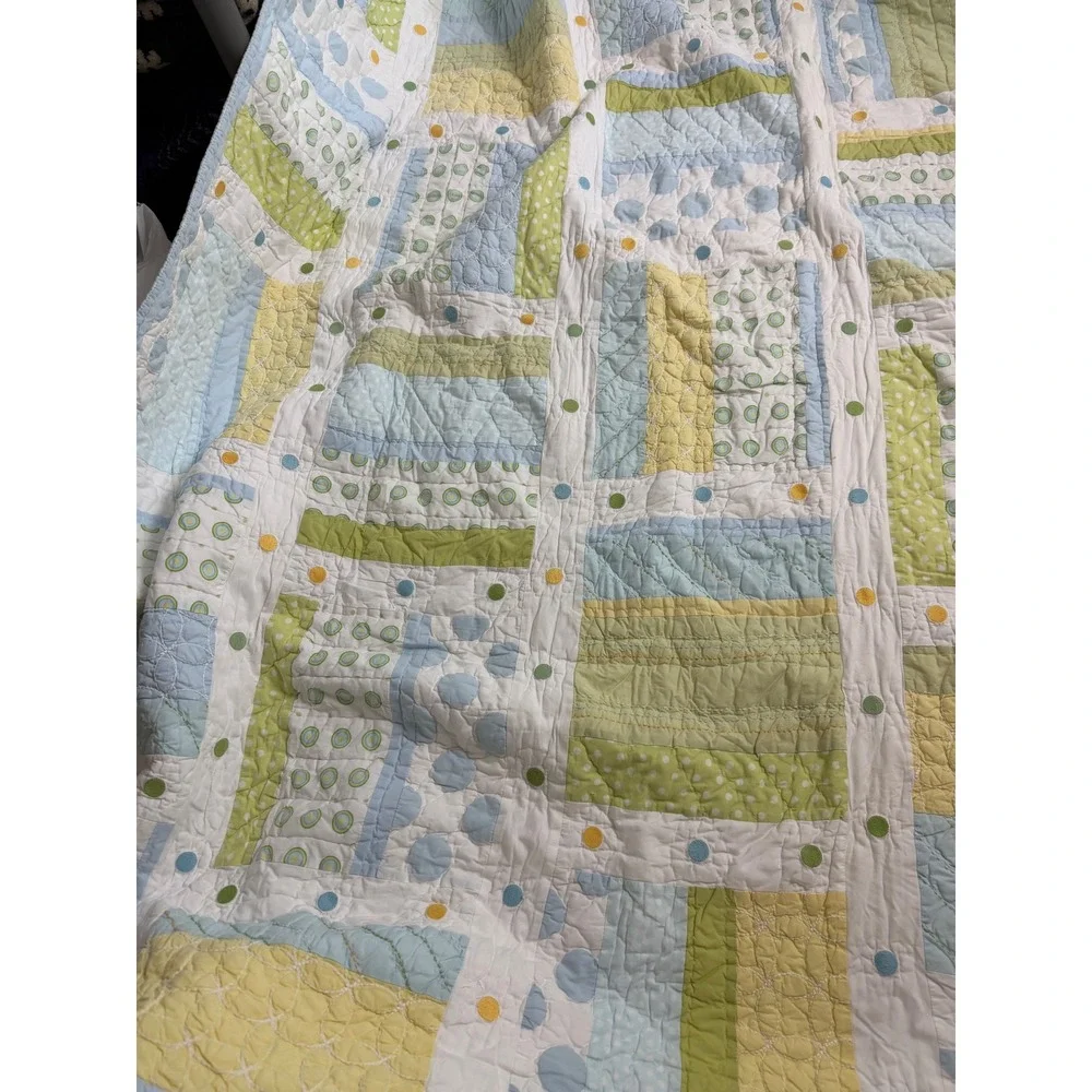Pottery Barn Kids Patchwork Quilt Blue  Polka Dot Striped full Cottagecore